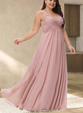 Taliyah A-line V-Neck Floor-Length Chiffon Bridesmaid Dress With Pleated UKP0017523