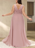 Taliyah A-line V-Neck Floor-Length Chiffon Bridesmaid Dress With Pleated UKP0017523