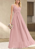 Taliyah A-line V-Neck Floor-Length Chiffon Bridesmaid Dress With Pleated UKP0017523