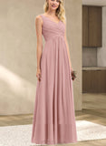 Taliyah A-line V-Neck Floor-Length Chiffon Bridesmaid Dress With Pleated UKP0017523