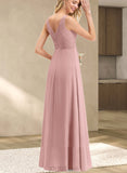 Taliyah A-line V-Neck Floor-Length Chiffon Bridesmaid Dress With Pleated UKP0017523