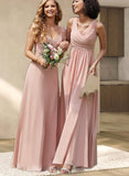 Taliyah A-line V-Neck Floor-Length Chiffon Bridesmaid Dress With Pleated UKP0017523