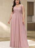 Taliyah A-line V-Neck Floor-Length Chiffon Bridesmaid Dress With Pleated UKP0017523