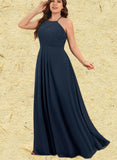 Cierra A-line Scoop Floor-Length Chiffon Bridesmaid Dress With Pleated UKP0017524