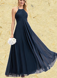 Cierra A-line Scoop Floor-Length Chiffon Bridesmaid Dress With Pleated UKP0017524