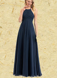 Cierra A-line Scoop Floor-Length Chiffon Bridesmaid Dress With Pleated UKP0017524