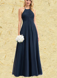 Cierra A-line Scoop Floor-Length Chiffon Bridesmaid Dress With Pleated UKP0017524