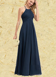 Cierra A-line Scoop Floor-Length Chiffon Bridesmaid Dress With Pleated UKP0017524