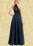 Cierra A-line Scoop Floor-Length Chiffon Bridesmaid Dress With Pleated UKP0017524