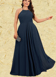 Cierra A-line Scoop Floor-Length Chiffon Bridesmaid Dress With Pleated UKP0017524