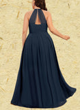 Cierra A-line Scoop Floor-Length Chiffon Bridesmaid Dress With Pleated UKP0017524