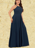 Cierra A-line Scoop Floor-Length Chiffon Bridesmaid Dress With Pleated UKP0017524