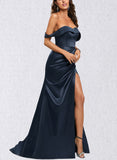 Skyla Trumpet/Mermaid Sweetheart Off-the-Shoulder Sweep Train Satin Prom Dresses UKP0017525