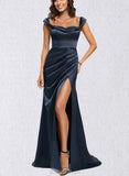 Skyla Trumpet/Mermaid Sweetheart Off-the-Shoulder Sweep Train Satin Prom Dresses UKP0017525