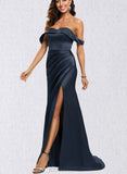 Skyla Trumpet/Mermaid Sweetheart Off-the-Shoulder Sweep Train Satin Prom Dresses UKP0017525