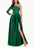 Mollie A-Line One-Shoulder Floor-Length Satin Prom Dresses UKP0017527