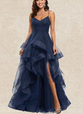 Athena Ball-Gown/Princess V-Neck Asymmetrical Tulle Prom Dresses UKP0017530