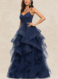 Athena Ball-Gown/Princess V-Neck Asymmetrical Tulle Prom Dresses UKP0017530