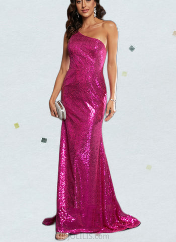 Nova Trumpet/Mermaid One-Shoulder Sweep Train Sequined Prom Dresses UKP0017532