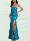 Lacey Sheath/Column Square Floor-Length Sequined Prom Dresses With Sequins UKP0017533