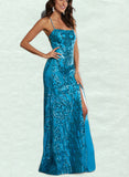 Lacey Sheath/Column Square Floor-Length Sequined Prom Dresses With Sequins UKP0017533