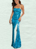 Lacey Sheath/Column Square Floor-Length Sequined Prom Dresses With Sequins UKP0017533