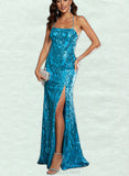 Lacey Sheath/Column Square Floor-Length Sequined Prom Dresses With Sequins UKP0017533