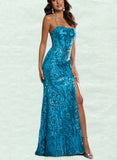 Lacey Sheath/Column Square Floor-Length Sequined Prom Dresses With Sequins UKP0017533