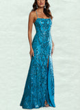 Lacey Sheath/Column Square Floor-Length Sequined Prom Dresses With Sequins UKP0017533