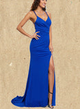 Kaia Trumpet/Mermaid V-Neck Sweep Train Jersey Prom Dresses UKP0017538