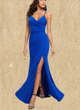 Kaia Trumpet/Mermaid V-Neck Sweep Train Jersey Prom Dresses UKP0017538