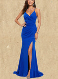 Kaia Trumpet/Mermaid V-Neck Sweep Train Jersey Prom Dresses UKP0017538