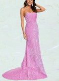 Eleanor Trumpet/Mermaid Square Sweep Train Sequined Prom Dresses UKP0017539