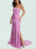 Eleanor Trumpet/Mermaid Square Sweep Train Sequined Prom Dresses UKP0017539