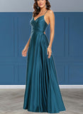 Jasmin A-Line V-neck Floor-Length Polyester Prom Dresses UKP0017540