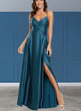 Jasmin A-Line V-neck Floor-Length Polyester Prom Dresses UKP0017540