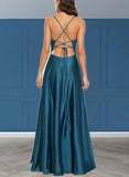 Jasmin A-Line V-neck Floor-Length Polyester Prom Dresses UKP0017540