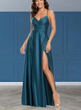 Jasmin A-Line V-neck Floor-Length Polyester Prom Dresses UKP0017540