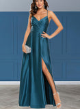 Jasmin A-Line V-neck Floor-Length Polyester Prom Dresses UKP0017540