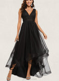 Frederica Ball-Gown/Princess V-Neck Asymmetrical Tulle Prom Dresses UKP0017541