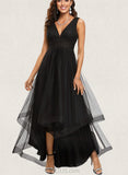 Frederica Ball-Gown/Princess V-Neck Asymmetrical Tulle Prom Dresses UKP0017541