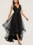 Frederica Ball-Gown/Princess V-Neck Asymmetrical Tulle Prom Dresses UKP0017541