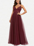 Yamilet A-line V-Neck Floor-Length Tulle Prom Dresses UKP0017543