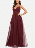 Yamilet A-line V-Neck Floor-Length Tulle Prom Dresses UKP0017543