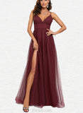 Yamilet A-line V-Neck Floor-Length Tulle Prom Dresses UKP0017543