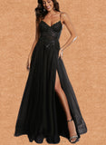 Karma A-line V-Neck Floor-Length Tulle Prom Dresses UKP0017544