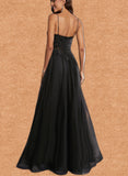 Karma A-line V-Neck Floor-Length Tulle Prom Dresses UKP0017544