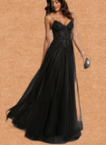 Karma A-line V-Neck Floor-Length Tulle Prom Dresses UKP0017544