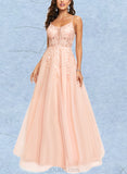 Shayna A-Line Scoop Floor-Length Tulle Lace Prom Dresses With Sequins UKP0017545