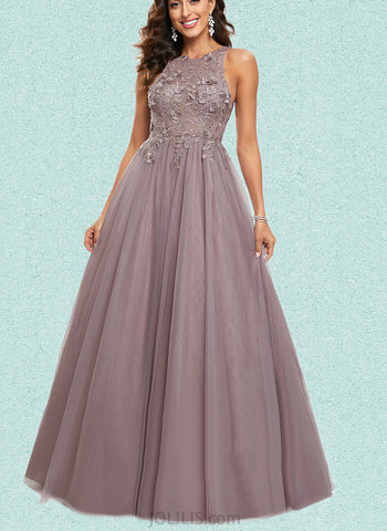 Judith Ball-Gown/Princess Scoop Floor-Length Tulle Prom Dresses With Sequins UKP0017546